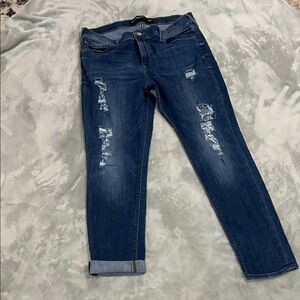 Express Dark Blue Distressed Ankle Jeans